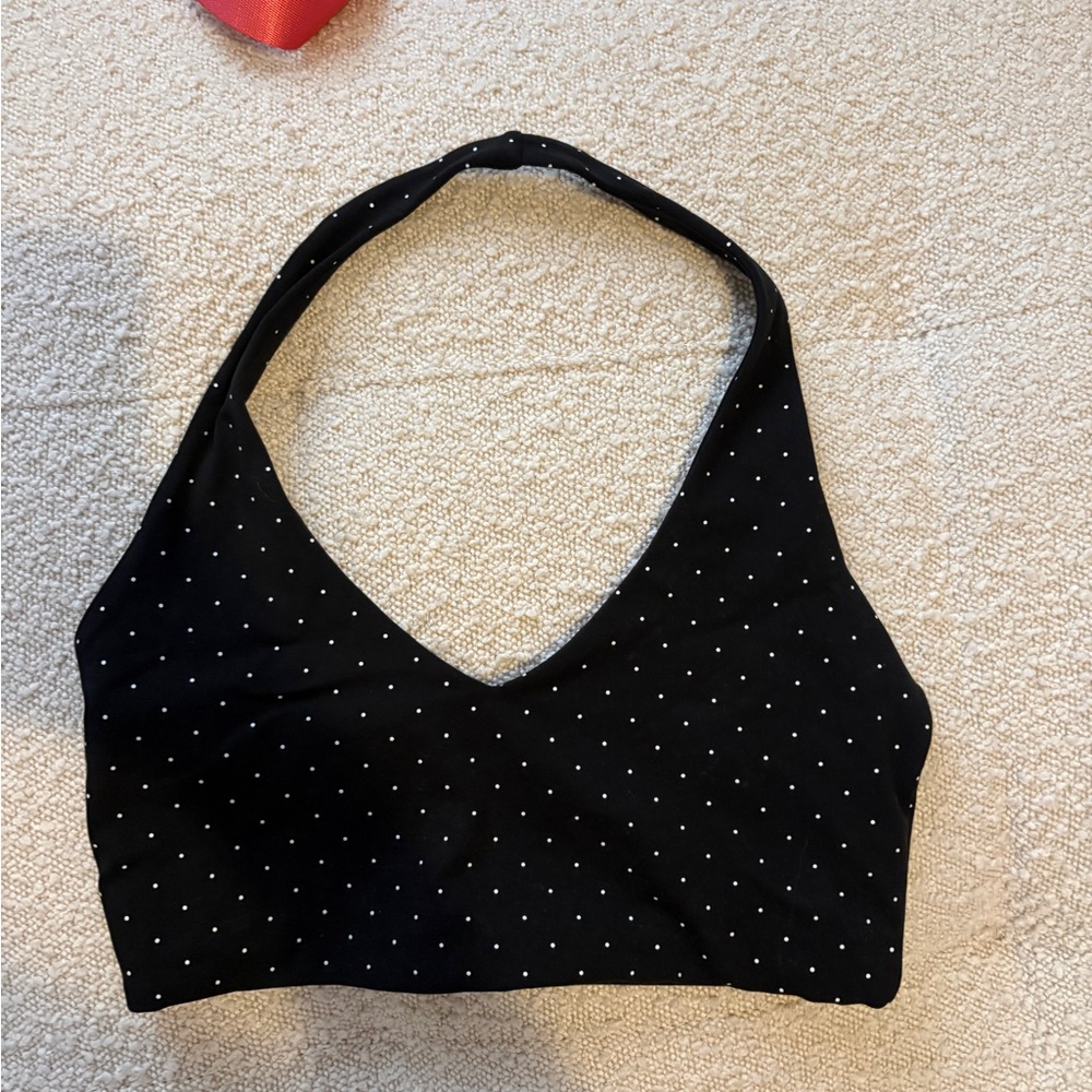 Black Polka Dot Halter Sports Bra